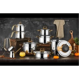 Resim Remetta Anna Gold Çeyiz Seti Takımı 18 Prç Tencere Tava 
