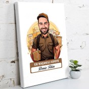 Resim Karikatürlü En İyi Erkek Kurye Kanvas Tablo 