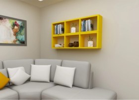 Resim Kitaplık Yan Sarı Renk Duvar Rafı Ikili Takım Sarı 