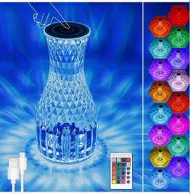 Resim By Nevser Sürahi Model Usb Şarjlı Kumandalı 16 Farklı Işık Modlu Masa Üstü Kristal Akrilik Lamba Led Renkli 