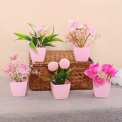 Resim 5 Adet Pembe Yapay Sukulent Bitkiler Saksılarda – Mini Bonsai Tarzı Beyaz & Yeşil Yapraklarla, Ev & Ofis Dekoru İçin Mükemmel, Nordik Esintili Fotoğrafçılık Aksesuarları, İç Mekan Masaüstü Süslemeleri, Sevimli Saksılar 