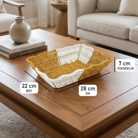 Resim Ozcmax Dikdörtgen Çift Renkli Plastik Rattan Ekmek ve Meyve Sepeti - Çok Amaçlı Banyo ve Mutfak Düzenleyici - Yıkanabillir Tezgâh Üstü Organizer 