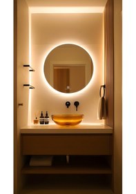 Resim Digital Hayat Dokunmatik Dimlenebilir Gün Işığı Led Işıklı Yuvarlak Ayna Dekoratif Banyo Makyaj Aynası 50cm - 80cm Natural 