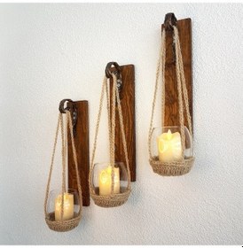 Resim Ceviz Renkli, Led Mumlu Aplik 3’Lü Set 