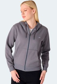 Resim Slazenger MILIO I Kadın Fermuarlı Kapüşonlu Cepli Gri Sweatshirt 