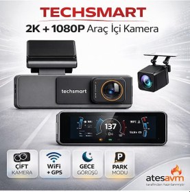 Resim Techsmart 2 Kanal 2k + 1080p Araç İçi Kamera Wifi Gps Gece Görüşlü Çift Kamera Araç Dvr 