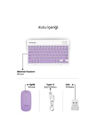 Resim Mor Kablosuz Klavye Ve Mouse Seti Renkli 