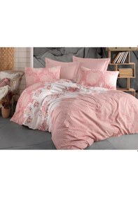 Resim Çift Kişilik Çarşaflı Nevresim Takımı Pamuklu 4 Parça Desenli Açık Pembe 