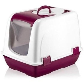 Resim Mikopet Kapalı Küçük Kedi Tuvaleti Bordo 