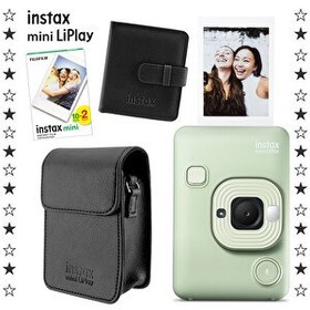 Resim Fujifilm Instax mini LiPlay Hybrid Matcha Green Fotoğraf Makinesi 20'li Film Albüm ve Deri Kılıf Hediye Seti 