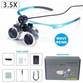 Resim 3.5x Büyüteç Led Işıklı Tıbbi Cerrahi Binoküler Loupes Mavi Renk 