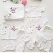 Resim Eda Baby Kız Bebek Gül Nakışlı Kaneviçeli 10'lu Hastane Çıkışı 10 Kırık Beyaz 