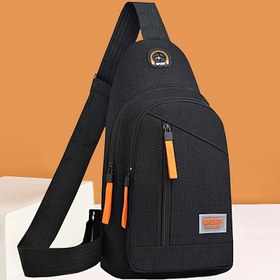 Resim Unisex Hafif Ayarlanabilir Çapraz Çanta - Dayanıklı Nylon Göğüs Askılı Çanta, Çoklu Fermuarlı Bölmeler, Turuncu Detaylar ve Püskül Aksanlı, Erkekler & Kadınlar için Günlük Kullanım Omuz Çantası (Siyah), Şehir Yaşamına Uygun, Modern Aksesuar, Yüksek Kalite Kumaş, Kompakt Tasarım, Moda Tutkunları İçin 