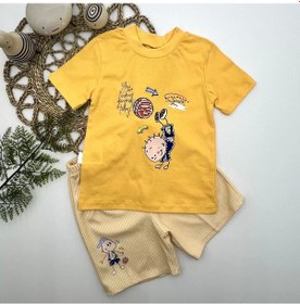Resim 1-2-3 Yaş Topçu Erkek Çocuk Baskılı Şortlu Kısa Kollu Tişört 2li Erkek Bebek Takımı Sarı Sari 