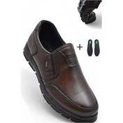 Resim Tab1645-s Kışlık Tam Ortopedik Taban %100 Hakiki Deri Bağcıksız Erkek Ayakkabı Kauçuk Kaymaz Taban Kahverengi 