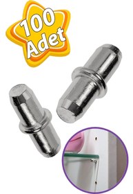 Resim GLASWEN Metal Halkalı Raf Pimi Cam Ahşap Metal Raf Tutucu Çivisi Mobilya Dolap Pimi (100 Adet) 