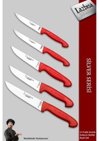 Resim Silver Serisi 5 Li Günlük Kullanım Mutfak Bıçak Seti Mtf-203 Kırmızı 