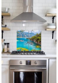 Resim 2' li 30x52 cm Fethiye Desenli Cam Ocak Arkası Koruyucusu 
