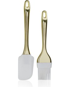 Resim Okyanus Home Gold Saplı - Beyaz Silikon Spatula ve Silikon Fırça 