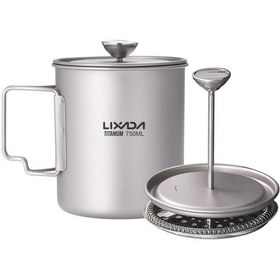 Resim Lixada 750ml Titanyum Kahve Kupası Kupa French Press Pot Kapaklı Kahve Makinesi Açık Hava Kamp Pişirme Potu Gümüş 