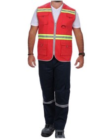 Resim Formteks İşçi Çok Cepli Reflektörlü Alet Yeleği Kırmızı / Yeşil Kırmızı 