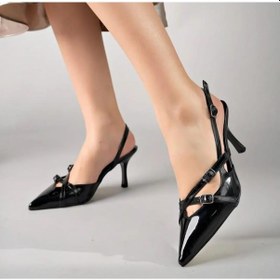 Resim Aycan Shoes Kadın Çift Bantlı Toka Detaylı Rugan Topuklu Ayakkabı Milano 001 