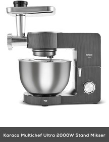 Resim Karaca Multichef Ultra Kıyma Çekme/Sucuk-Sosis/İçli Köfte Aparatlı Hamur Yoğurma Makinesi Antrasit 2000W 8L 