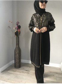 Resim AYSUN AYDEMİR Gold Detaylı Fermuarlı Siyah Eşofman Takımı 