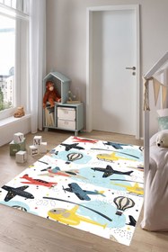 Resim azizhomeconcept Çocuk Odası Halısı, Makinada Yıkanabilir, Kaymaz Dokuma Taban, Şönil Kumaş, Eğlenceli 