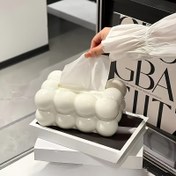 Resim Şık Marshmallow Şekilli Mendil Kutusu Tutucu - Mutfak, Yemek Masası & Banyo Dekoru için Yüksek Kaliteli Plastik Dikdörtgen Peçetelik, Şık Ev Aksesuarı, Banyo İçin Peçete Tutucu 