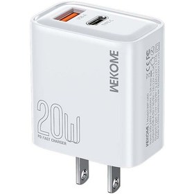 Resim Wekome Wp-u60 20w Duvar Şarj Cihazı Akıllı Telefonlar / Tabletler İçin Çift Bağlantı Noktalı Usb-a / Tip-c Hızlı Şarj Cihazı Abd Tak Beyaz 