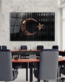 Resim Türk Bayrağı Cam Tablo Bakır Renk Modern Ev Ofis Salon Kurum Hediyelik Tablo 