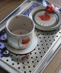 Resim Turuncu Kedili Fincan + Tabak Set 