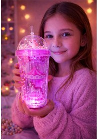 Resim Renkli Boncuklu Sevimli Atlı Karınca Tasarım 450ml Led Işıklı Pipetli İçecek Bardağı Suluk Pembe2649 pembe 