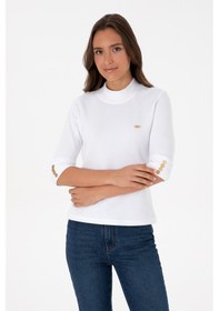 Resim U.S. Polo Assn. Kadın Beyaz Düğme Detaylı Balıkçı Yaka Sweatshirt 50314156-VR013 