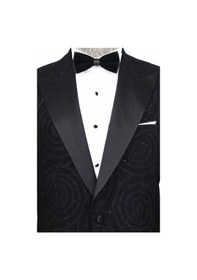 Resim Wessi Hipnoz Desen Sivri Yaka Slim Fit Siyah Erkek Smokin Ceket Siyah 