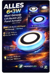 Resim Alles 6+3w Mavi Günışığı Çift Renkli Led Panel Armatür Gün Işığı 