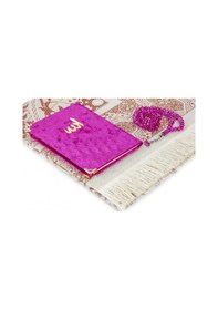 Resim Kadife Yasin Kitabı Çanta Boy Seccade Tesbihli Kutulu Fuşya 