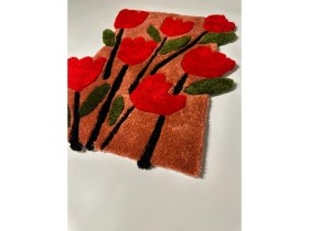 Resim Cümbüş-I Lale Desenli El Yapımı Tufting Halı, Paspas Kaydırmaz Tabanlı 