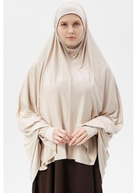 Resim Altobeh Kollu Sufle Çarşaf Üstü Peçeli Pratik Tesettür Hijab - Nikaplı Namaz Örtüsü Koyu Krem 
