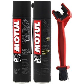 Resim Motul C1 Chain Clean + C4 Chain Lube Factory Line 2 x 400 ML + Fırçalı Yağlama Seti 