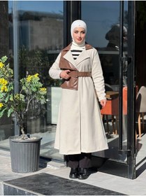 Resim Esre Store 44114 - Deri Detaylı Tesettür Kaban Kahverengi-A3 