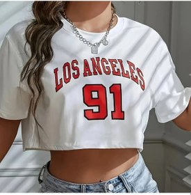 Resim Dayuhu Los Angeles 91 Brooklyn Grafik Kırpılmış Kadın Spor T-shirtbej Bej 