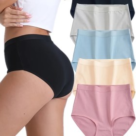 Resim 5 Adet Yüksek Bel Pamuklu Külot Kadınlar İçin, Sade Stil Düz Renk, Orta Destekli Rahat Örme İç Çamaşırı 