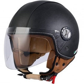 Resim Sway Sw 701 Black Leather Yarım Açık Kask Siyah 