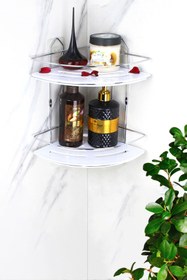 Resim HIMYHOME Kristal Raflı Ekonomik Ikili Krom Şampuanlık Yapışkanlı Banyo Köşeliği Duş Rafı 