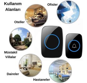 Resim Truva Ticaret Kablosuz Kapı Zili - Logosuz Tasarım - Uzaktan Kumandalı - LED Işıklı - 2 Buton 1 Zil 