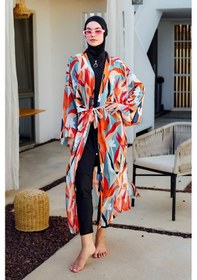 Resim Remsa Mayo Remsa Tesettür Mayo Üzerine Tek Kaftan Kimono Pareo Turuncu Rp027 Lotus Turuncu 