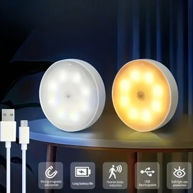 Resim 1-Paket 16LED Lamba Boncuk Sensör Lamba (Sıcak Işık, Beyaz Işık ve Anahtar), İç Mekan USB Şarj Akıllı Sensör Lamba, Şarj Kablosu ile, Her Yerde Yapıştırılabilir, Gardırop, Kapı, Koridor, Balkon, Okuma Aydınlatması 