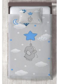 Resim Mekta Home Bebek Ve Çocuk Odası Mavi Yıldızlı Fil Desenli Yatak Örtüsü Renkli 